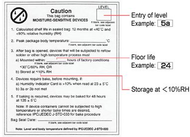 Informační štítek na sáčky s bariérou proti vlhkosti (Moisture-Sensitive Caution Label)